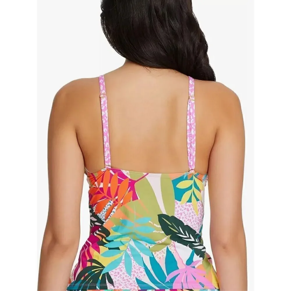 NEW. Bleu Rod Beattie underwire tropical print high neck tankini top. 10. Retail